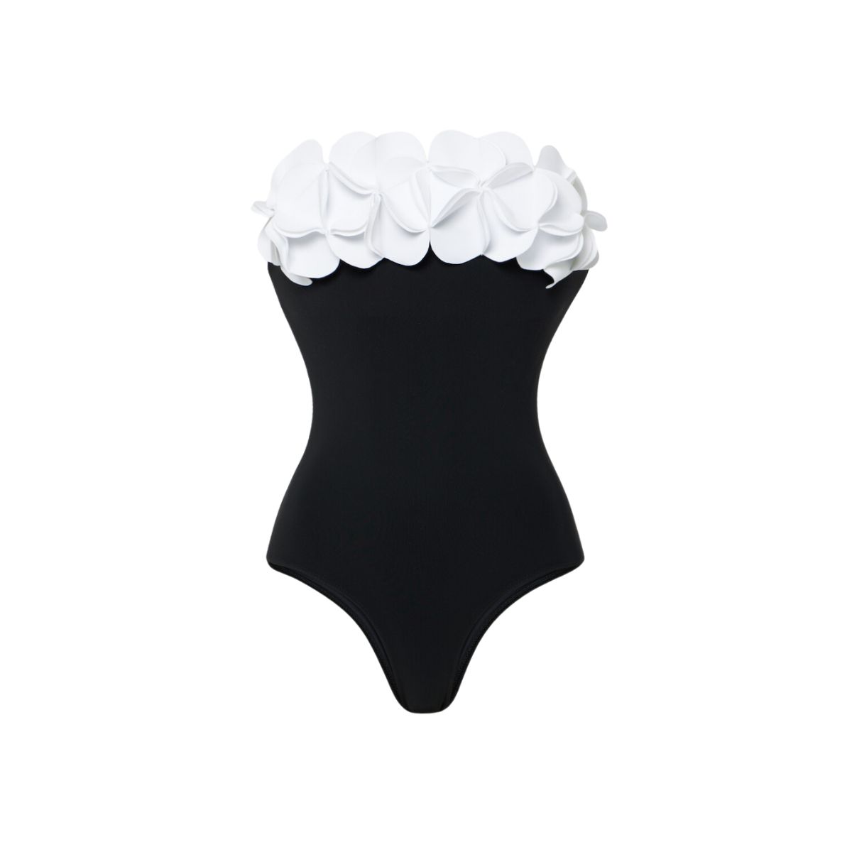 Plus Size Bandeau 3D Flower Color Block One Piece Swimsuit And Skirt