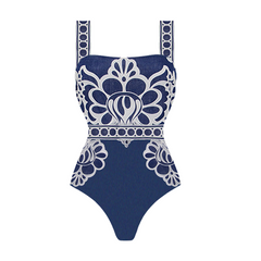 Plus Size Lace Printed One Piece Swimsuit and Skirt