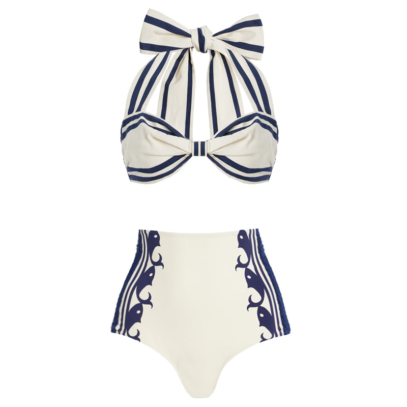 Plus Size Navy Style Printed Bikini Swimsuit and Shorts