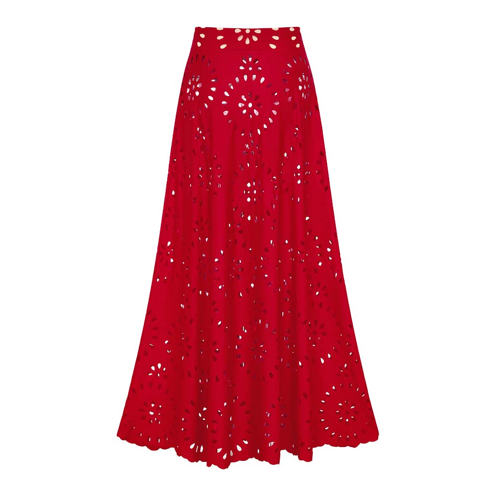 Plus Size Laser Flower Hollow One Piece Swimsuit and Skirt