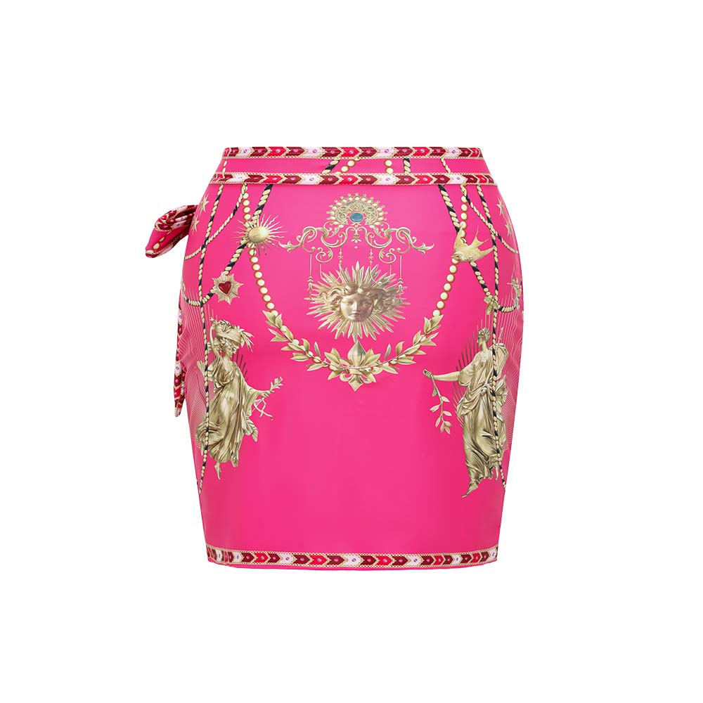 Hollow Metallic Pattern Printing One Piece Swimsuit and Skirt