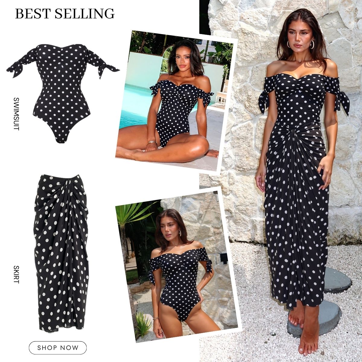 Plus Size Polka-Dot One Piece Swimsuit and Skirt