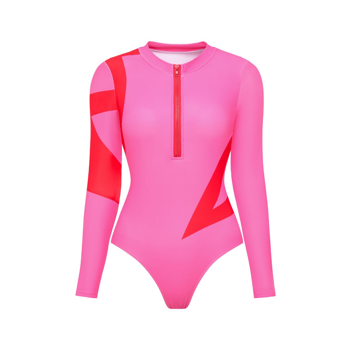 Rash Guard Long Sleeve Zip Front Pink One Piece Surf Swimsuit and Sarong Flaxmaker