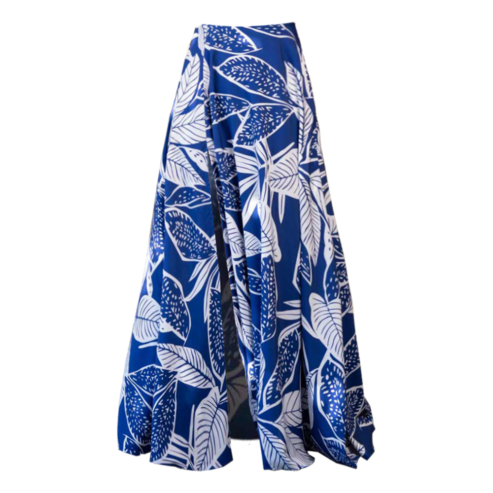 One Shoulder Leaf Printed One Piece Swimsuit and Skirt