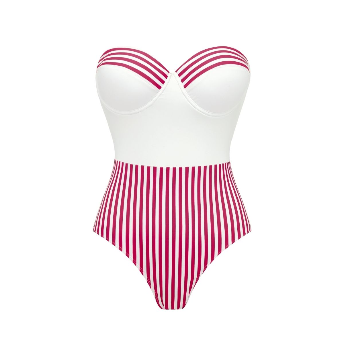 Plus Size Bandeau Striped Print One Piece Swimsuit and Skirt