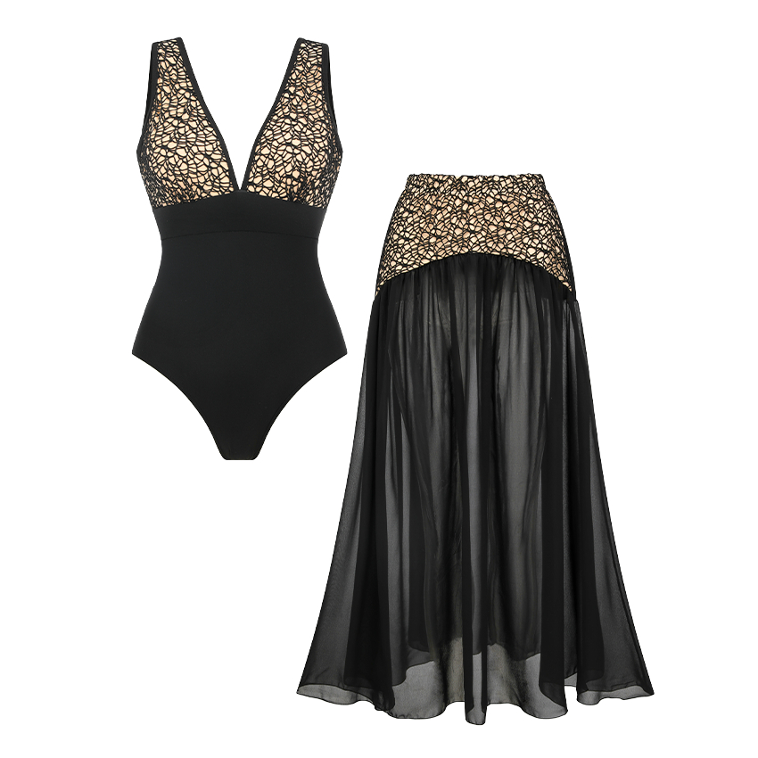 V Neck Lace Cutout Swimsuit Set(s)