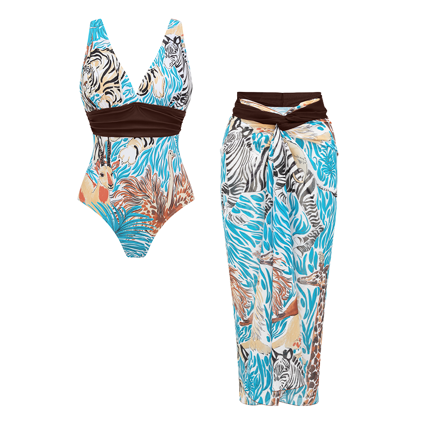 Plus Size V Neck Animal Print Swimsuit Set(s)