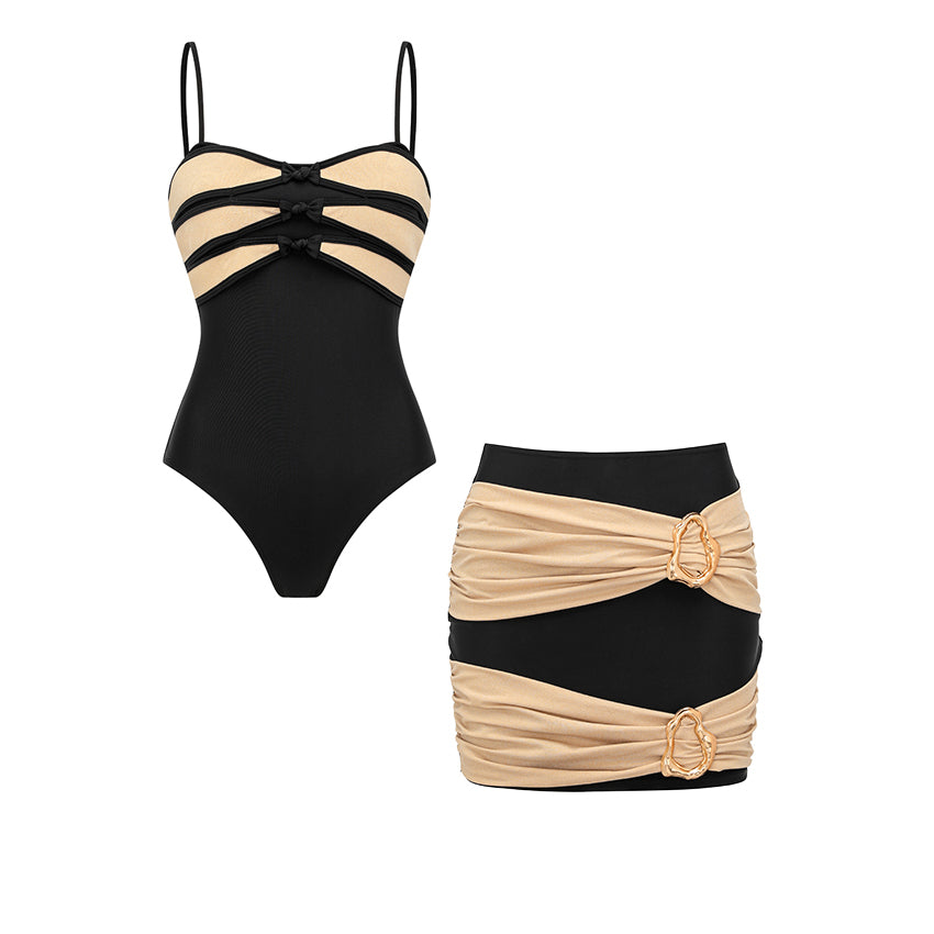 Sling Sparkling Fabric Decor Black Swimsuit Set(s)