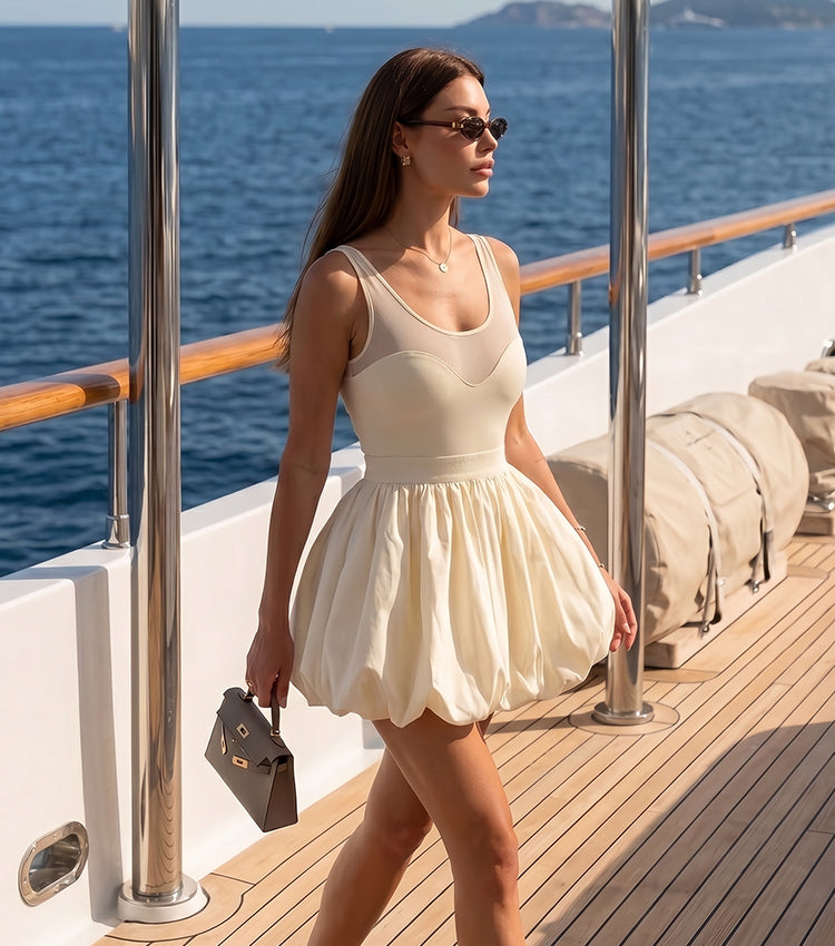 Ice Silk White Mesh Paneling Swimsuit Set(s)