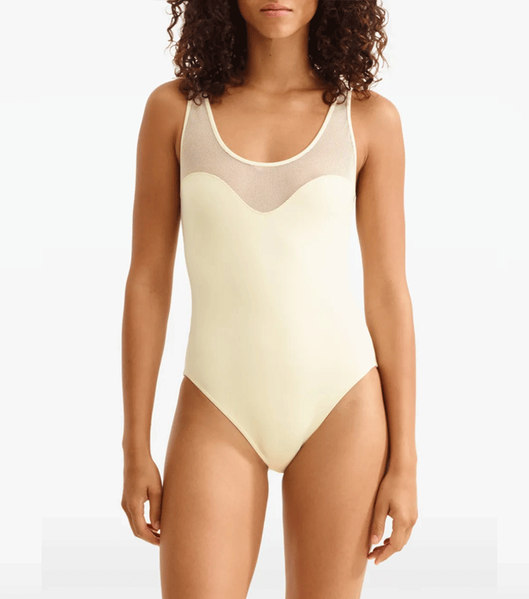 Ice Silk White Mesh Paneling Swimsuit Set(s)