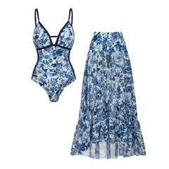 Plus Size V Neck Blossom Print Swimsuit Set(s)