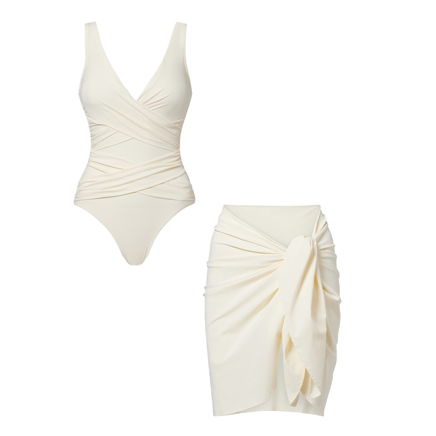 V Neck Solid Color Swimsuit Set(s)