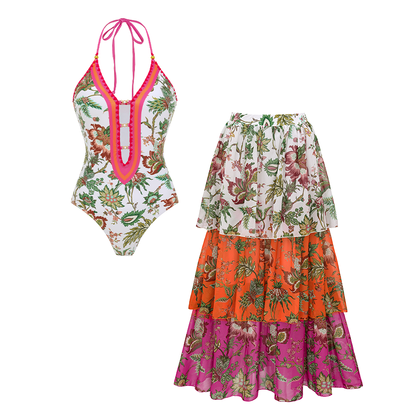 Halter Cutout Printed Swimsuit Set(s)