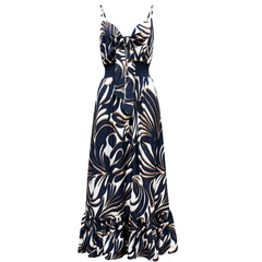 Blue Swirl Print Tie-Front Tiered Maxi Dress