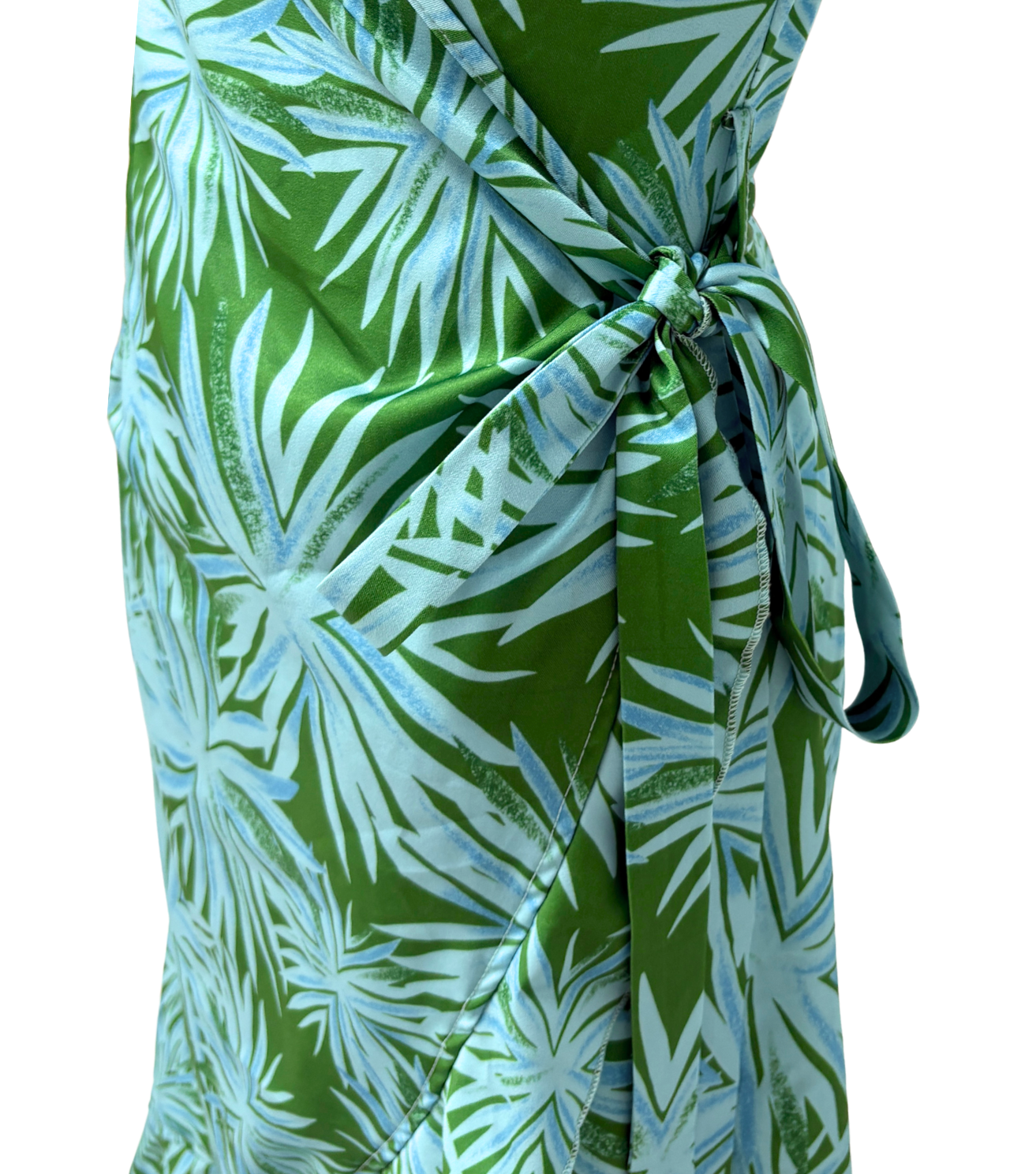 Green Palm Wrap Midi Dress