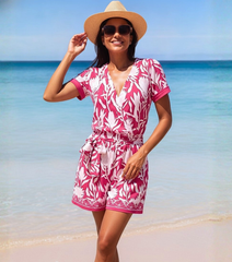 Pink Block Print Wrap Romper