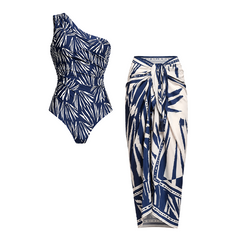 Oblique Shoulder Printed Swimsuit Set(s)