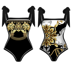 Reversible Tie-shoulder One Piece Swimsuit and Sarong Flaxmaker